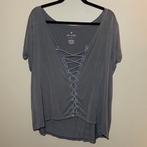Grey lace up shirt, price is negotiable